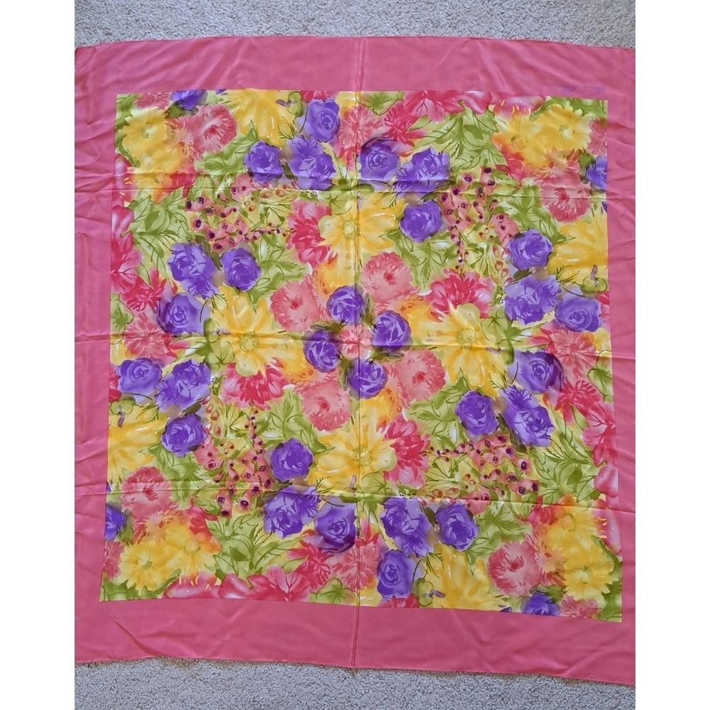 Vintageโ Anne Klein for the Vera Companies Silk Square Floral Headscarf 34 X 34"
